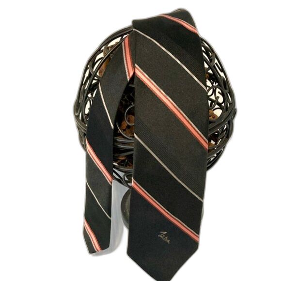 JOHN WEITZ Vintage Black Pink White Vintage Diagonal Strip Men's Necktie 3" Wide - Picture 1 of 9